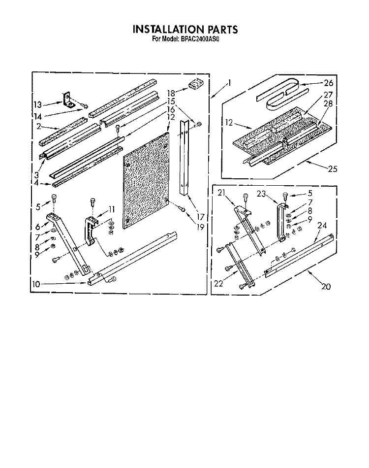 INSTALLATION Diagram and Parts List for BPAC2400AS0  KitchenAid Air Conditioner