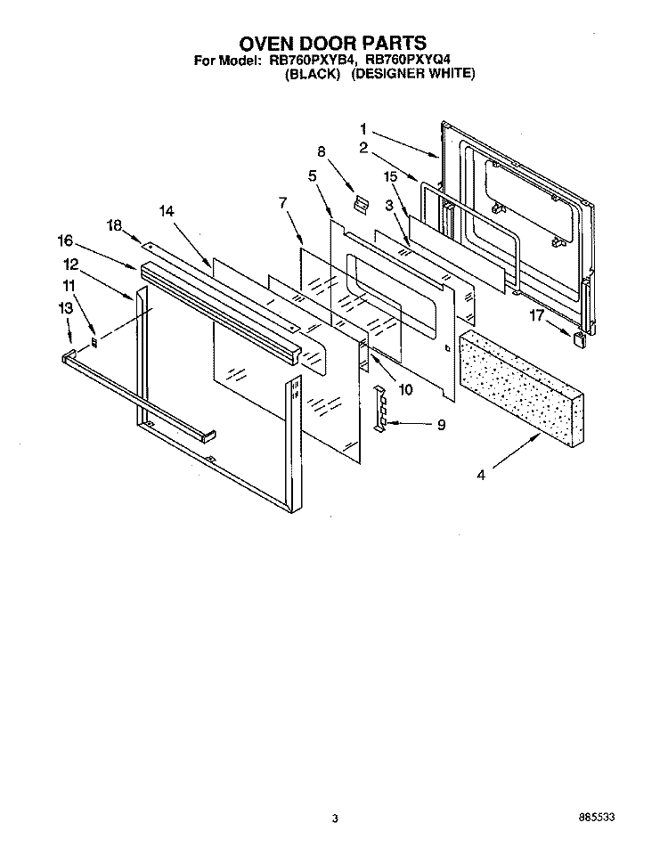 OVEN DOOR Diagram and Parts List for RB760PXYQ4  Whirlpool Wall Oven