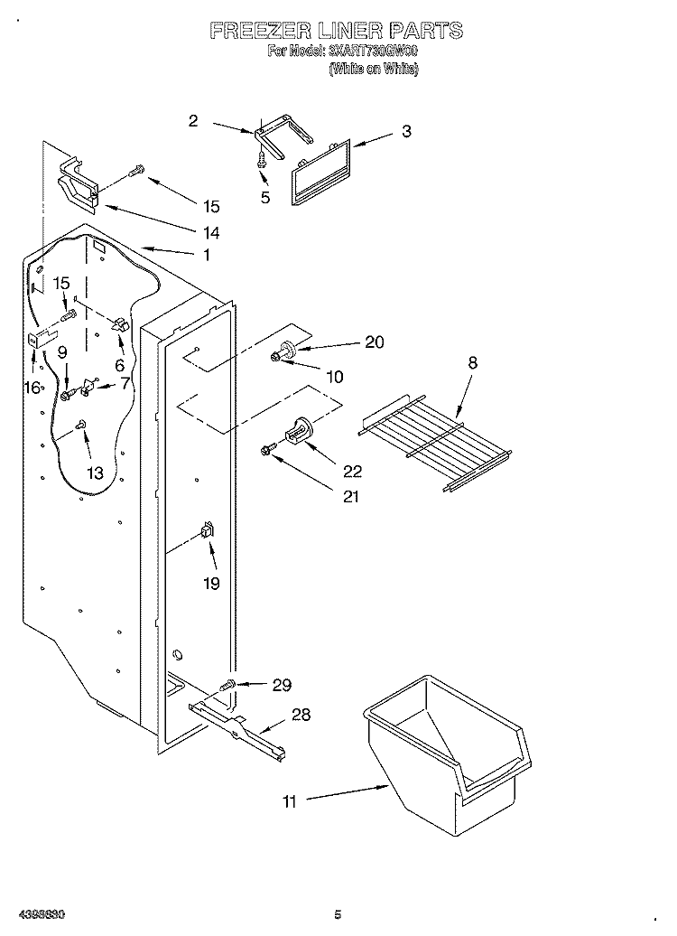 FREEZER LINER Diagram and Parts List for 3XART730GW00  Whirlpool Refrigerator