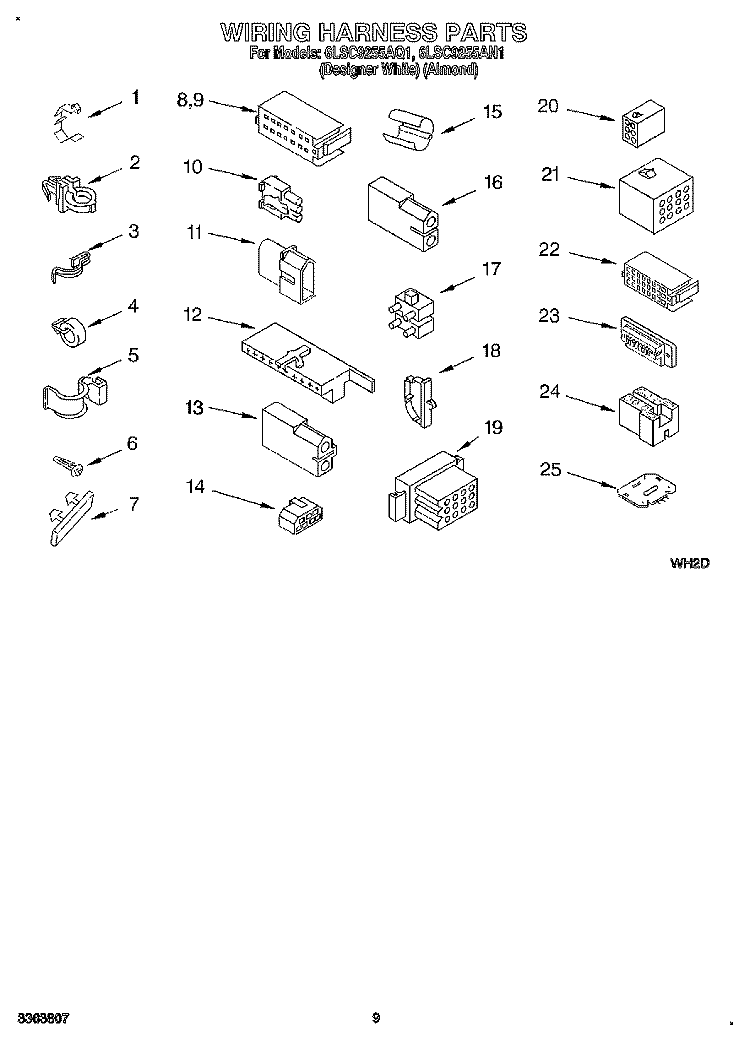 WIRING HARNESS Diagram and Parts List for 6LSC9255AN1  Whirlpool Washer