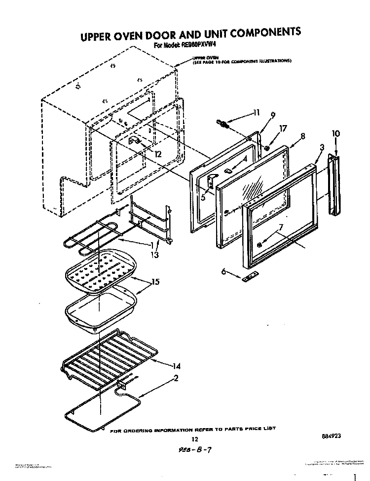 UPPER OVEN DOOR AND UNIT Diagram and Parts List for RE960PXVN4  Whirlpool Range