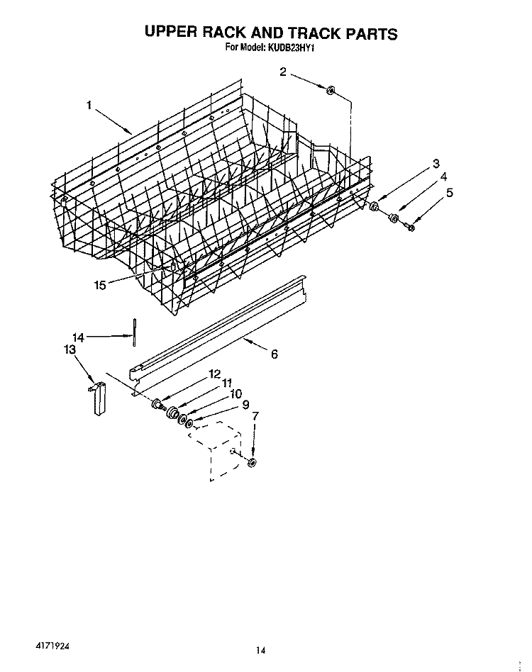 UPPER RACK AND TRACK Diagram and Parts List for KUDB23HY1  KitchenAid Dishwasher