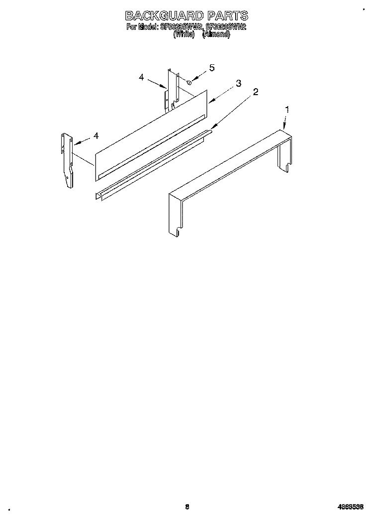 BACKGUARD Diagram and Parts List for SF3020SWW2  Whirlpool Range