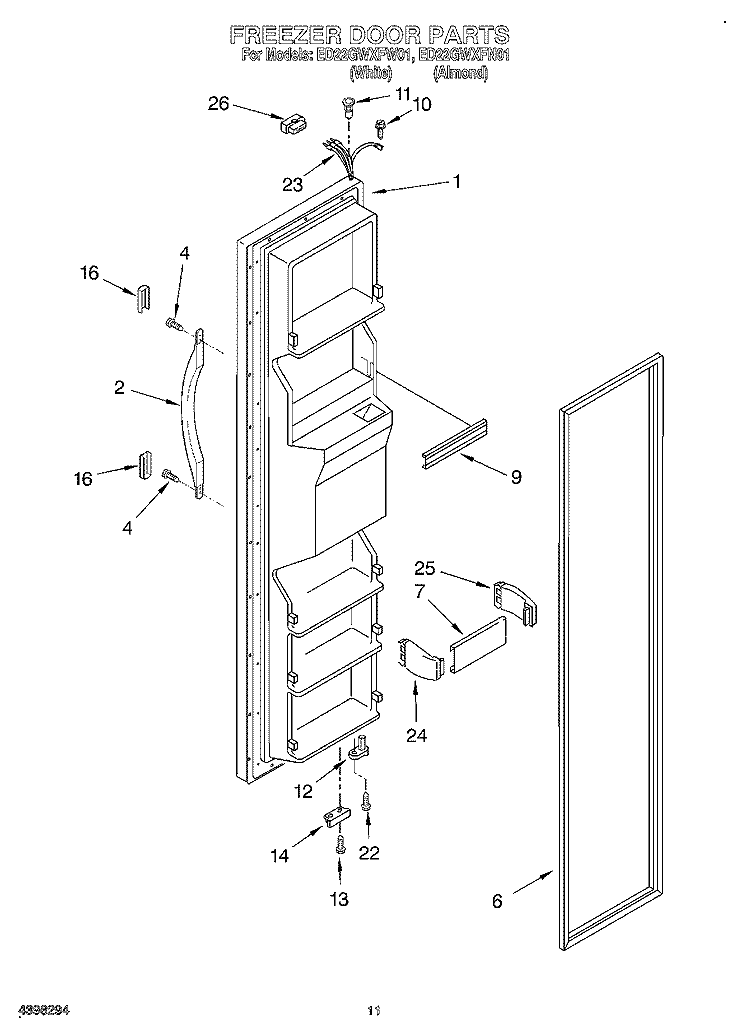 FREEZER DOOR Diagram and Parts List for ED22GWXFW01  Whirlpool Refrigerator