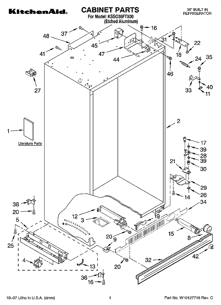 CABINET PARTS Diagram and Parts List for KSSO36FTX00  KitchenAid Refrigerator
