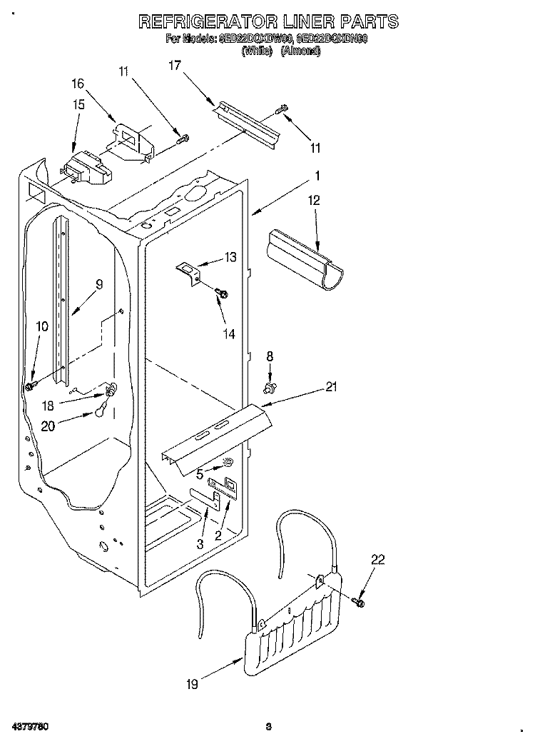 REFRIGERATOR LINER Diagram and Parts List for 8ED22DQXDW00  Whirlpool Refrigerator