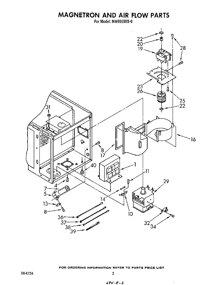 MAGNETRON AND AIRFLOW Diagram and Parts List for MW8550XS0  Whirlpool Microwave