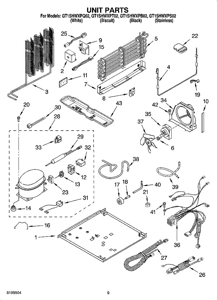 UNIT PARTS Diagram and Parts List for GT1SHWXPS02  Whirlpool Refrigerator