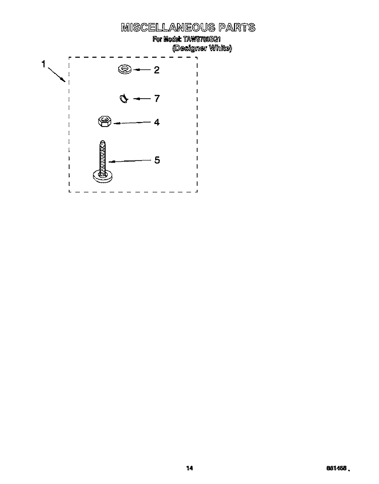 MISCELLANEOUS, LIT/OPTIONAL Diagram and Parts List for TAWS700EQ1  Estate Washer