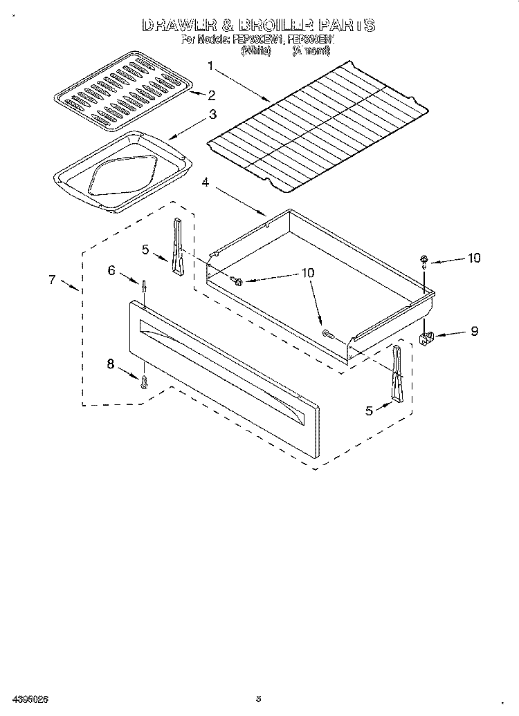 DRAWER AND BROILER Diagram and Parts List for FEP330EN1  Roper Range