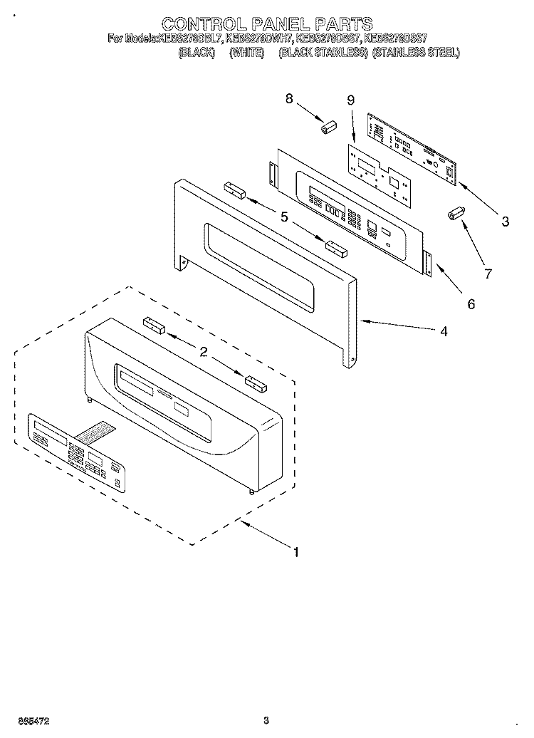 CONTROL PANEL Diagram and Parts List for KEBS278DBS7  KitchenAid Wall Oven