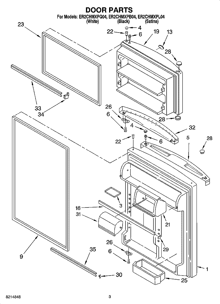 DOOR PARTS Diagram and Parts List for ER2CHMXPL04  Whirlpool Refrigerator