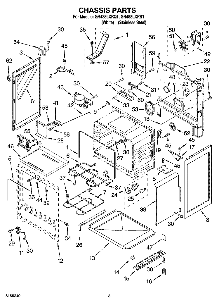 CHASSIS PARTS Diagram and Parts List for GR488LXRQ1  Whirlpool Range
