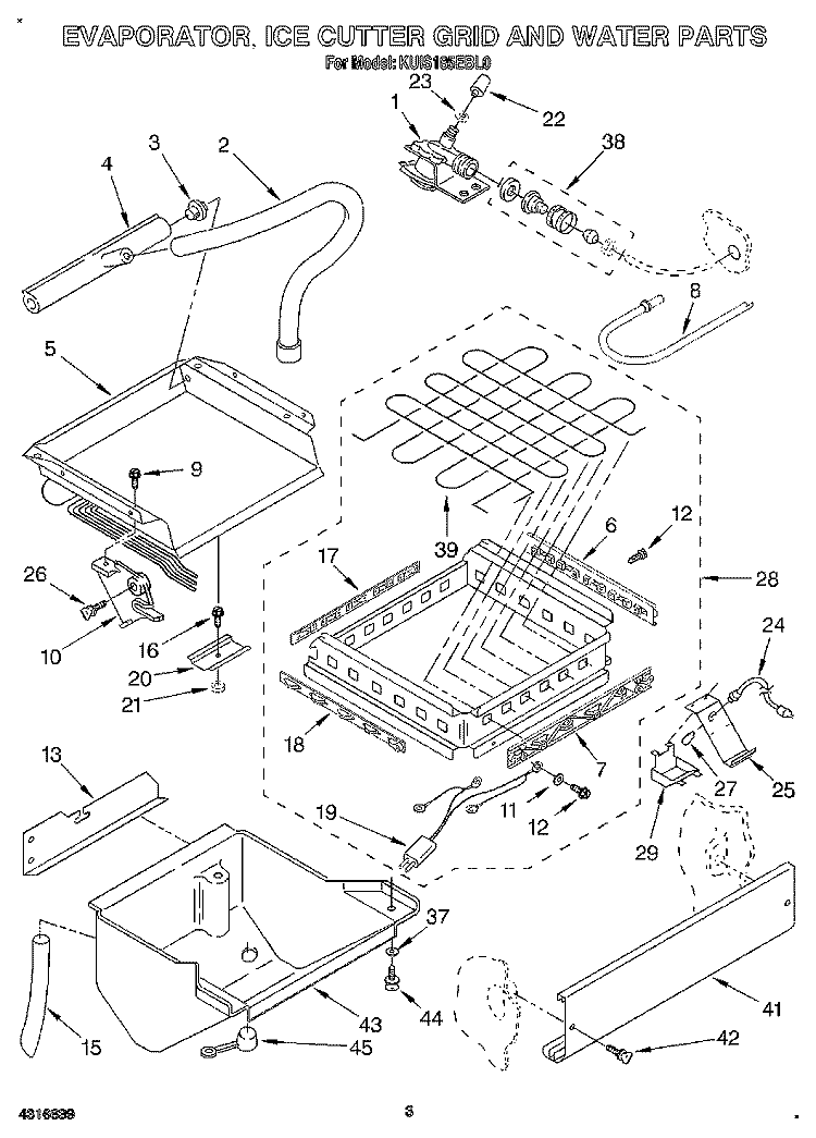 EVAPORATOR, ICE CUTTER GRID AND WATER Diagram and Parts List for KUIS185EBL0  KitchenAid Ice Maker