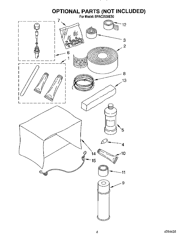 OPTIONAL Diagram and Parts List for BPAC2530ES0  KitchenAid Air Conditioner