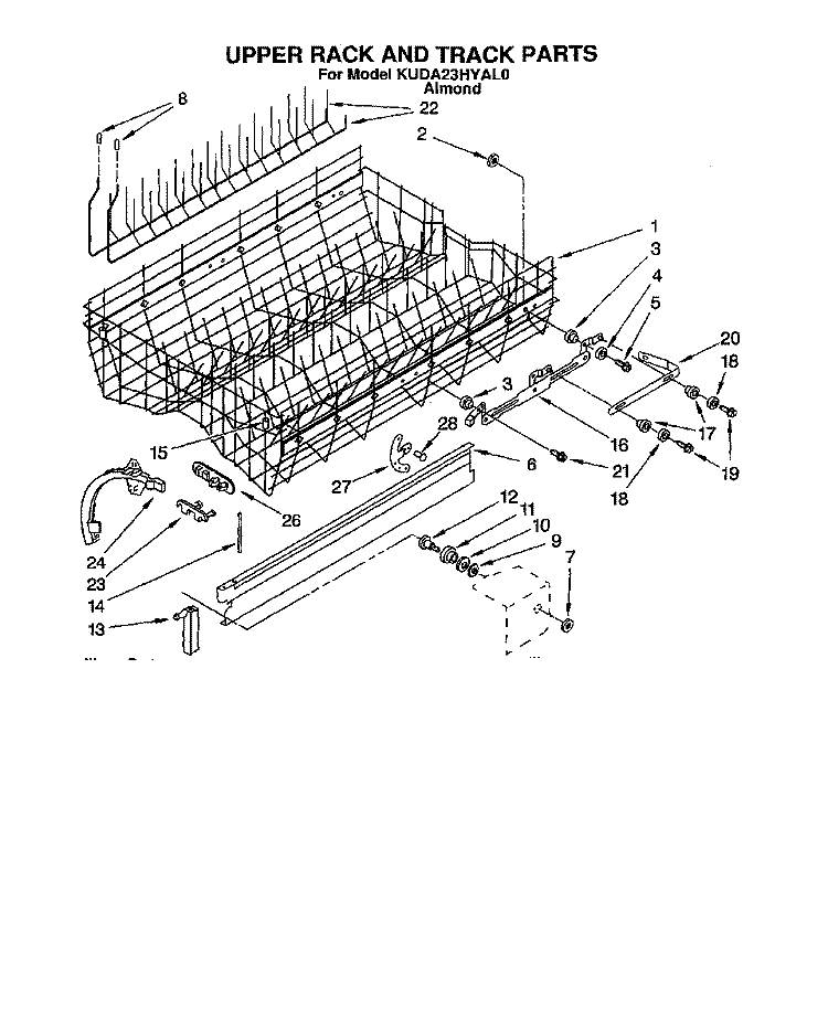 UPPER RACK AND TRACK Diagram and Parts List for KUDA23HYAL0  KitchenAid Dishwasher