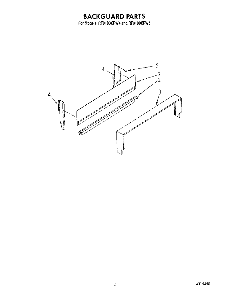 BACKGUARD Diagram and Parts List for RF0100XRW4  Whirlpool Range