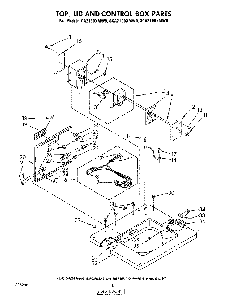 TOP, LID AND CONTROL BOX Diagram and Parts List for 3CA2100XMW0  Whirlpool Washer