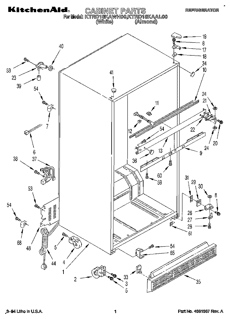 CABINET Diagram and Parts List for KTRD18KAAL00  Whirlpool Refrigerator