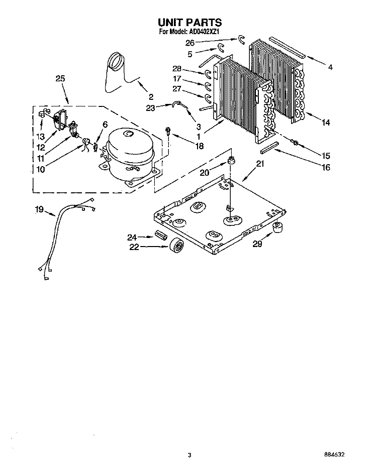 SECTION Diagram and Parts List for AD0402XZ1  Whirlpool Dehumidifier