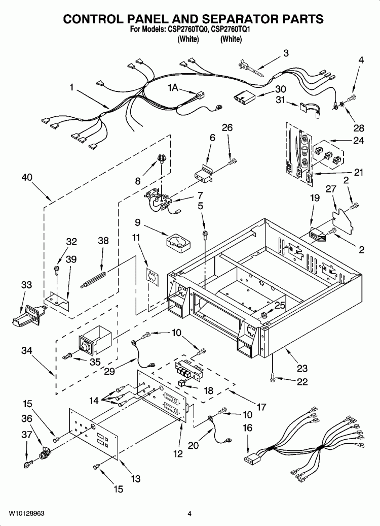CONTROL PANEL AND SEPARATOR PARTS Diagram and Parts List for CSP2760TQ0  Whirlpool Dryer
