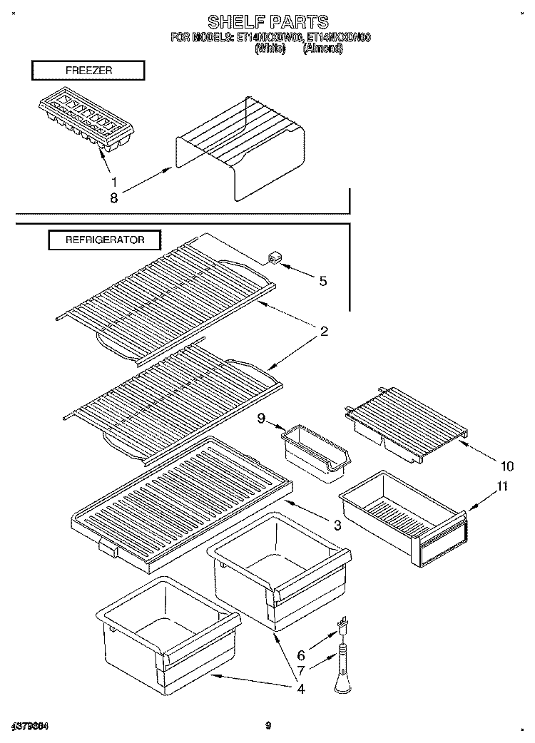 SHELF Diagram and Parts List for ET14NKXDN00  Whirlpool Refrigerator