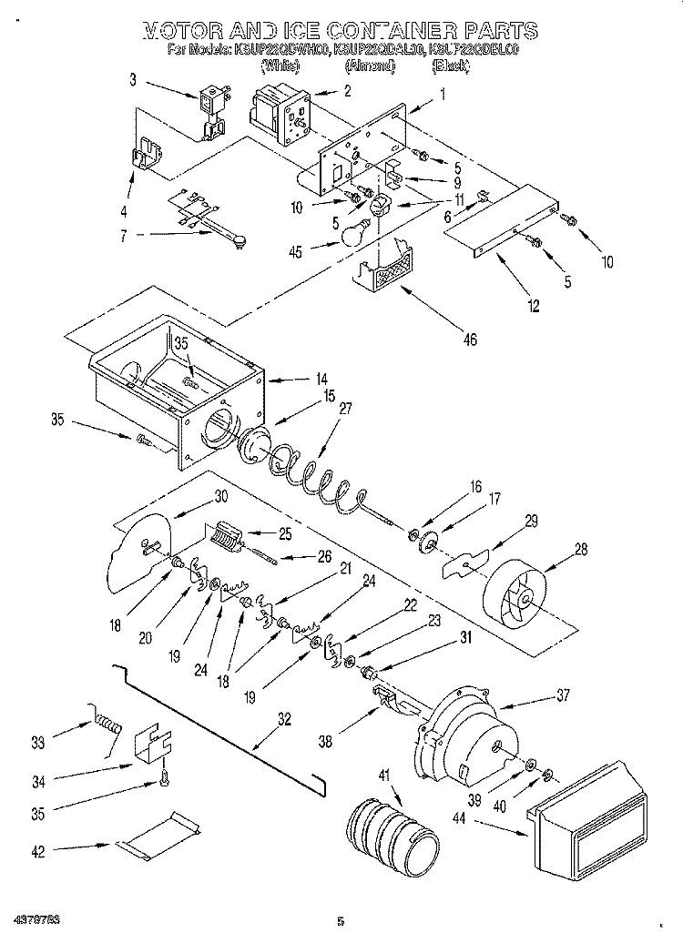 MOTOR AND ICE CONTAINER Diagram and Parts List for KSUP22QDWH00  KitchenAid Refrigerator