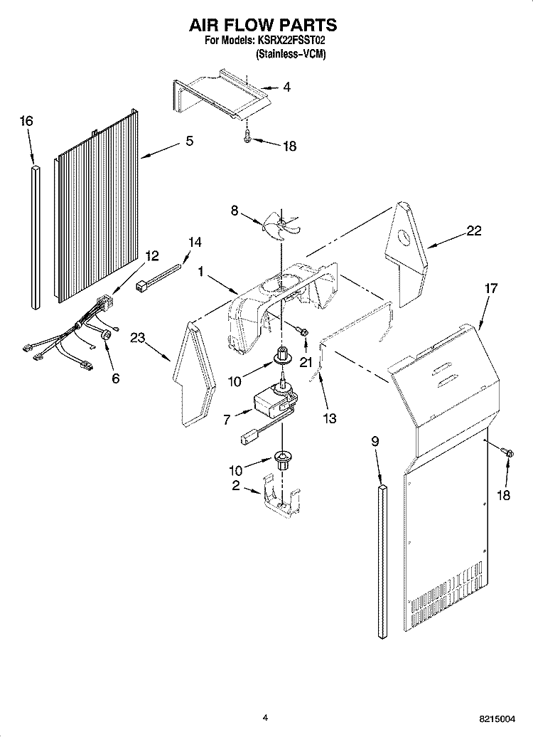 AIR FLOW PARTS Diagram and Parts List for KSRX22FSST02  KitchenAid Refrigerator