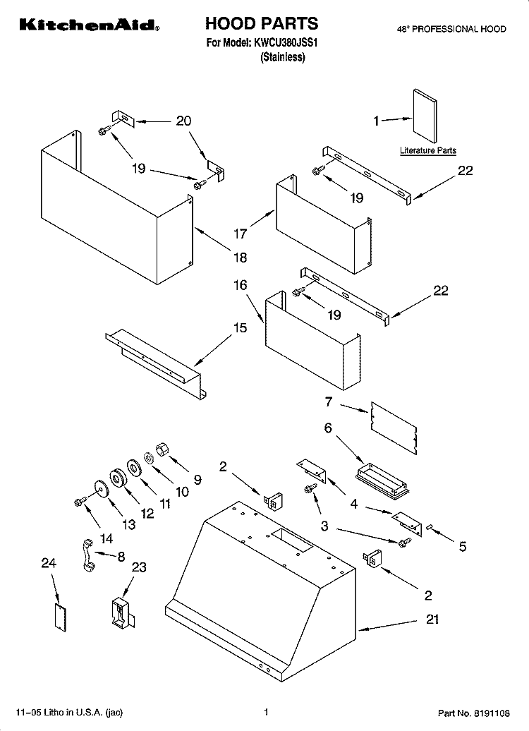 HOOD PARTS Diagram and Parts List for KWCU380JSS1  KitchenAid Range Hood