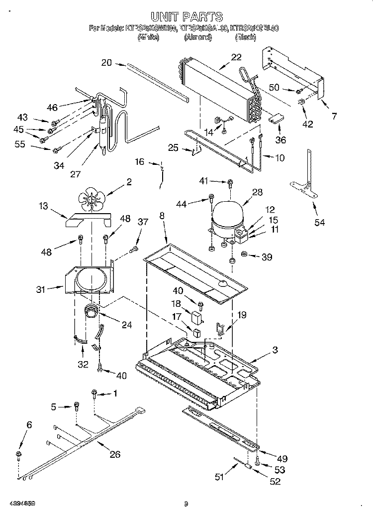 UNIT Diagram and Parts List for KTRS25KGBL00  KitchenAid Refrigerator