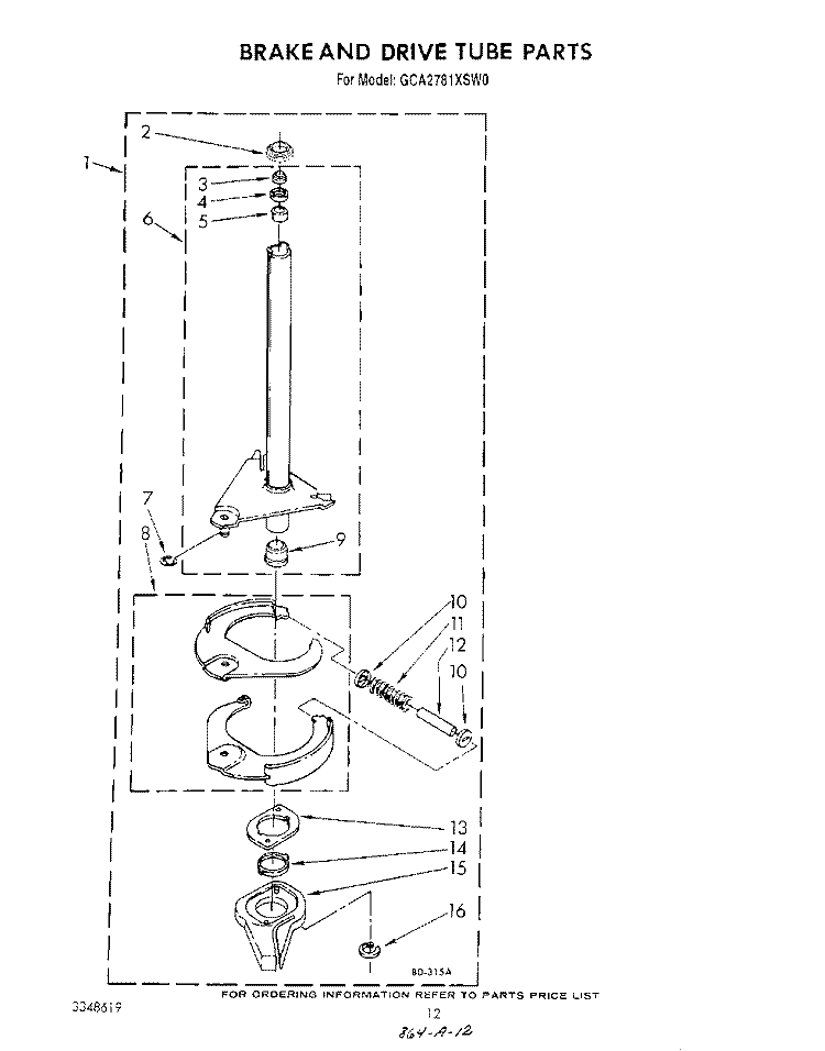 BRAKE AND DRIVE TUBE Diagram and Parts List for GCA2781XSW0  Whirlpool Washer