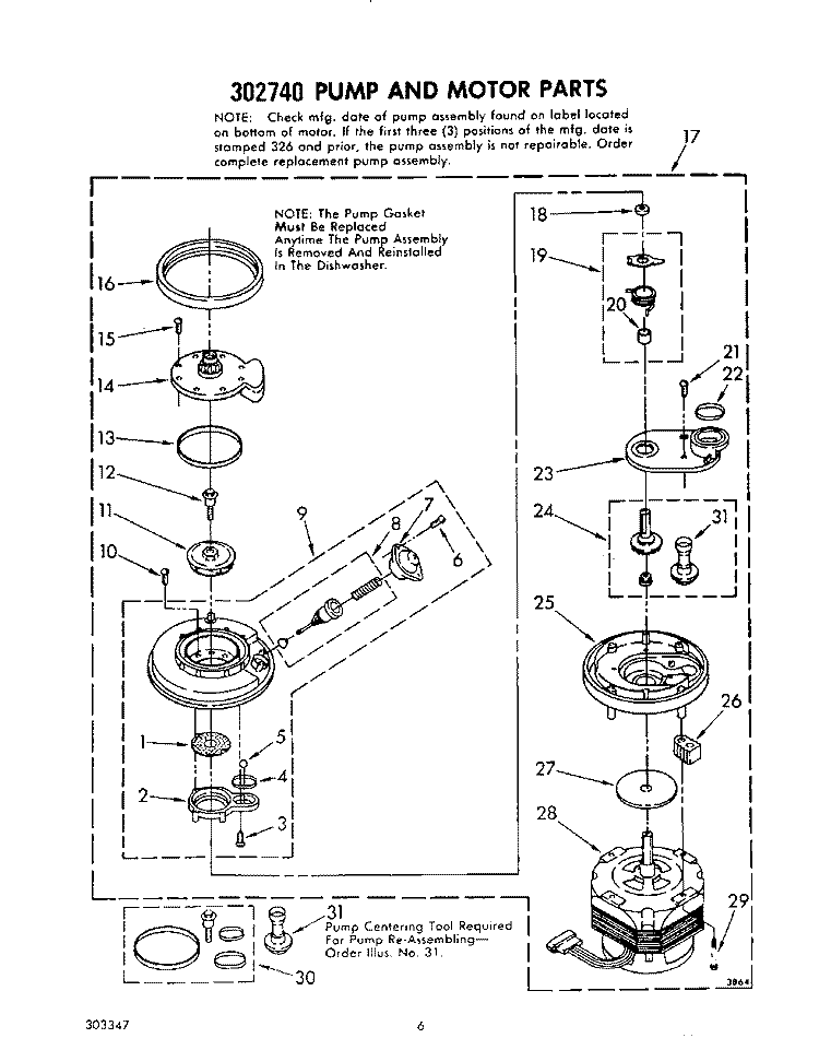 302740 PUMP AND MOTOR Diagram and Parts List for DU7900XL0  Whirlpool Dishwasher