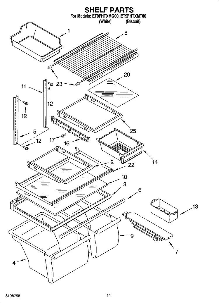 SHELF PARTS Diagram and Parts List for ET9FHTXMQ00  Whirlpool Refrigerator