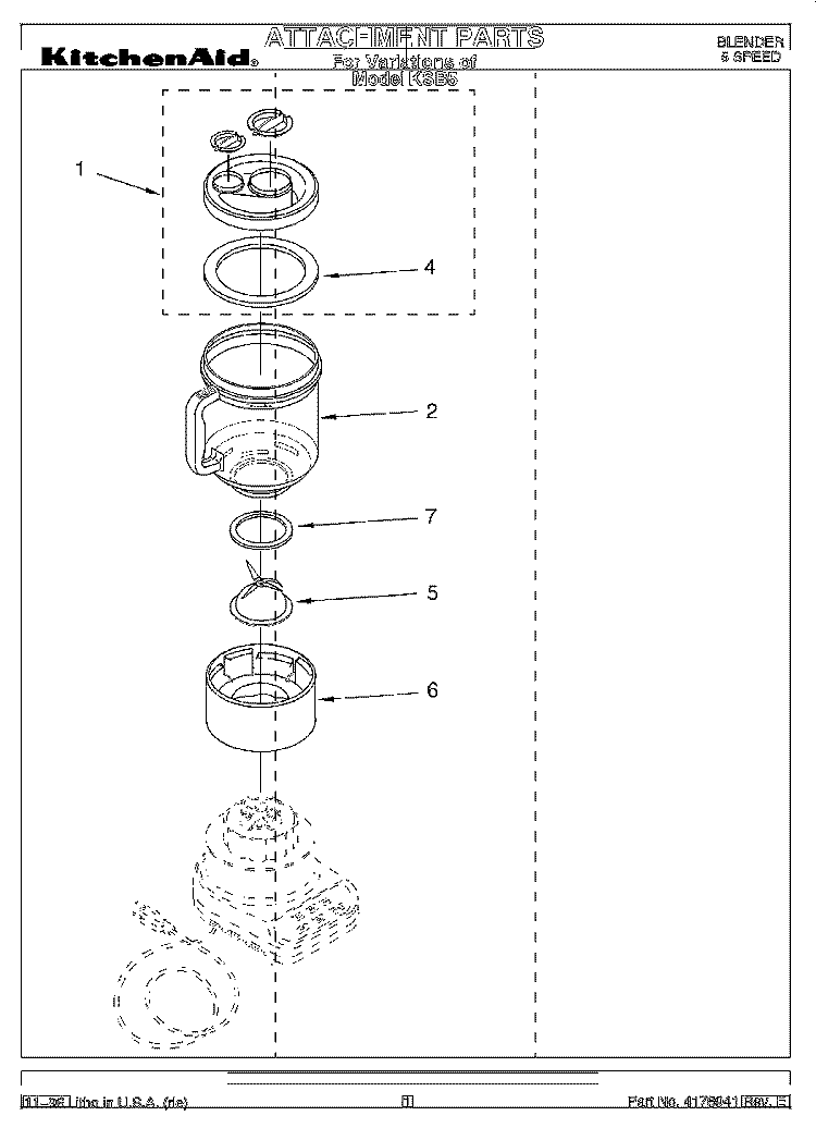 SECTION Diagram and Parts List for KSB5BU0  KitchenAid Blender