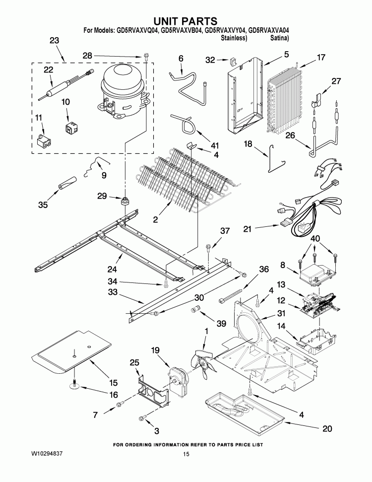 UNIT PARTS Diagram and Parts List for GD5RVAXVQ04  Whirlpool Refrigerator
