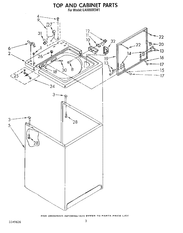 TOP AND CABINET , LITERATURE AND OPTIONAL Diagram and Parts List for LA6090XSW1  Whirlpool Washer
