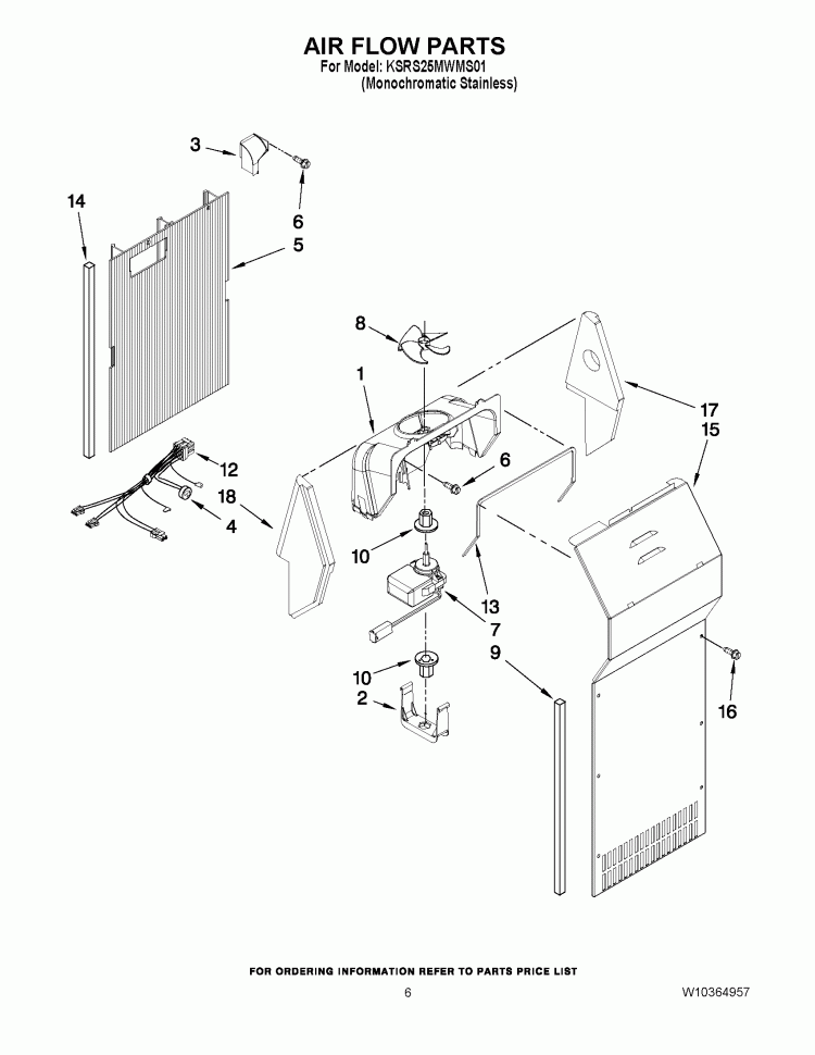 AIR FLOW PARTS Diagram and Parts List for KSRS25MWMS01  KitchenAid Refrigerator
