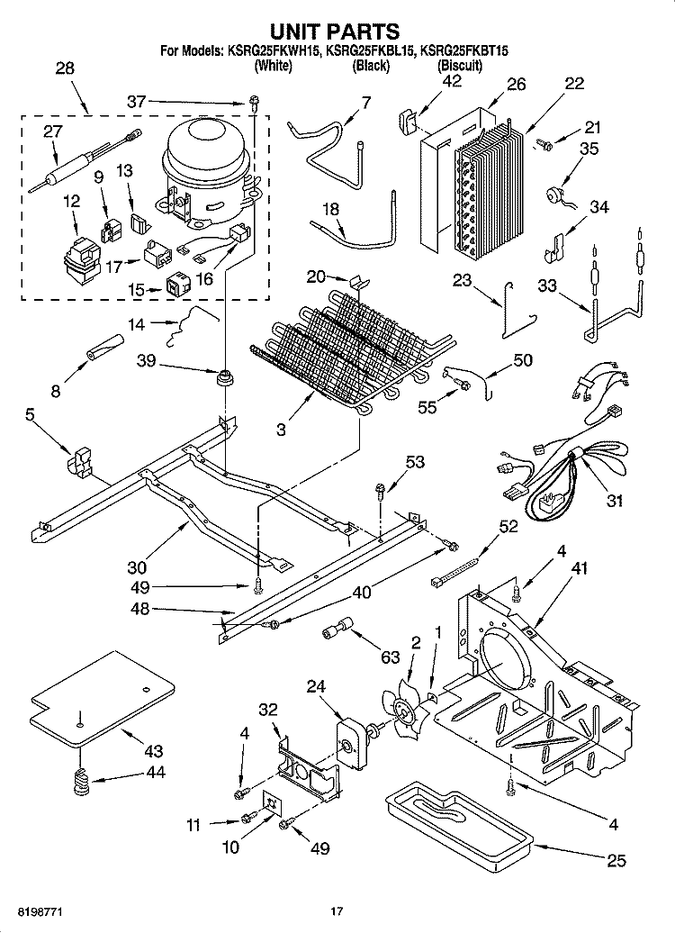 UNIT PARTS Diagram and Parts List for KSRG25FKBL15  KitchenAid Refrigerator