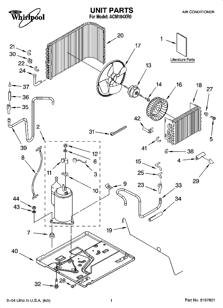 UNIT PARTS Diagram and Parts List for ACM184XR0  Whirlpool Air Conditioner