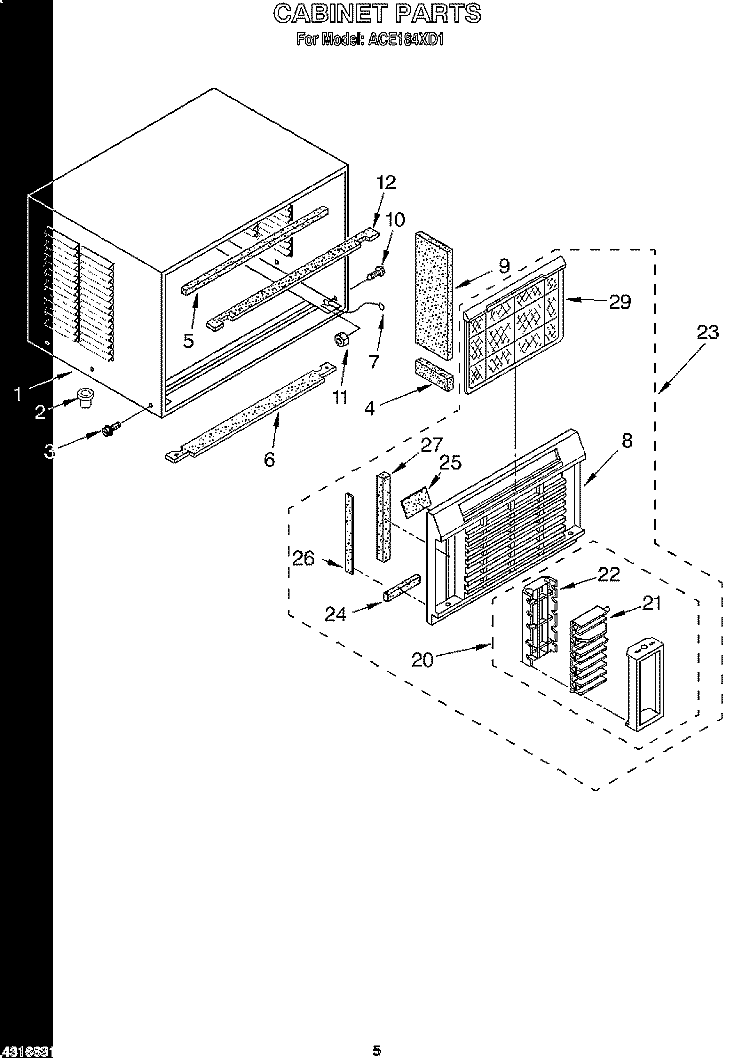 CABINET Diagram and Parts List for ACE184XD1  Whirlpool Air Conditioner