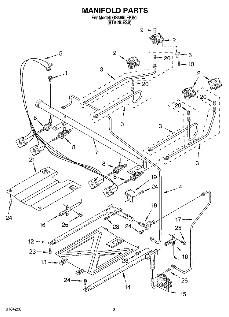 MANIFOLD Diagram and Parts List for GS465LEKS0  Whirlpool Range