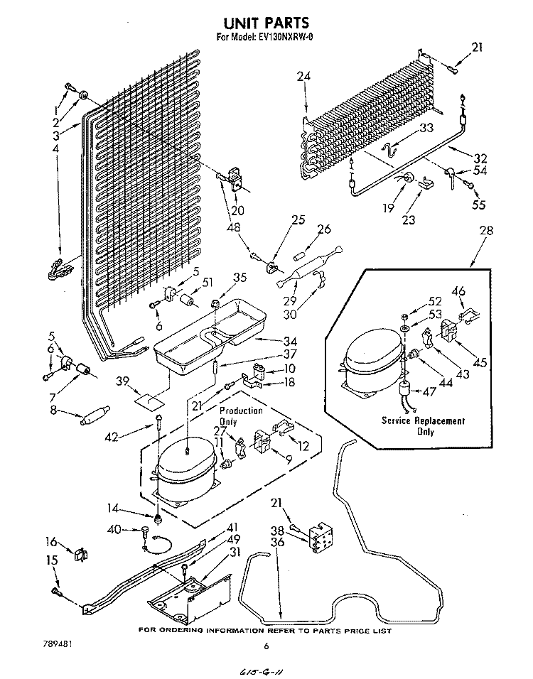 UNIT Diagram and Parts List for EV130NXRW0  Whirlpool Freezer