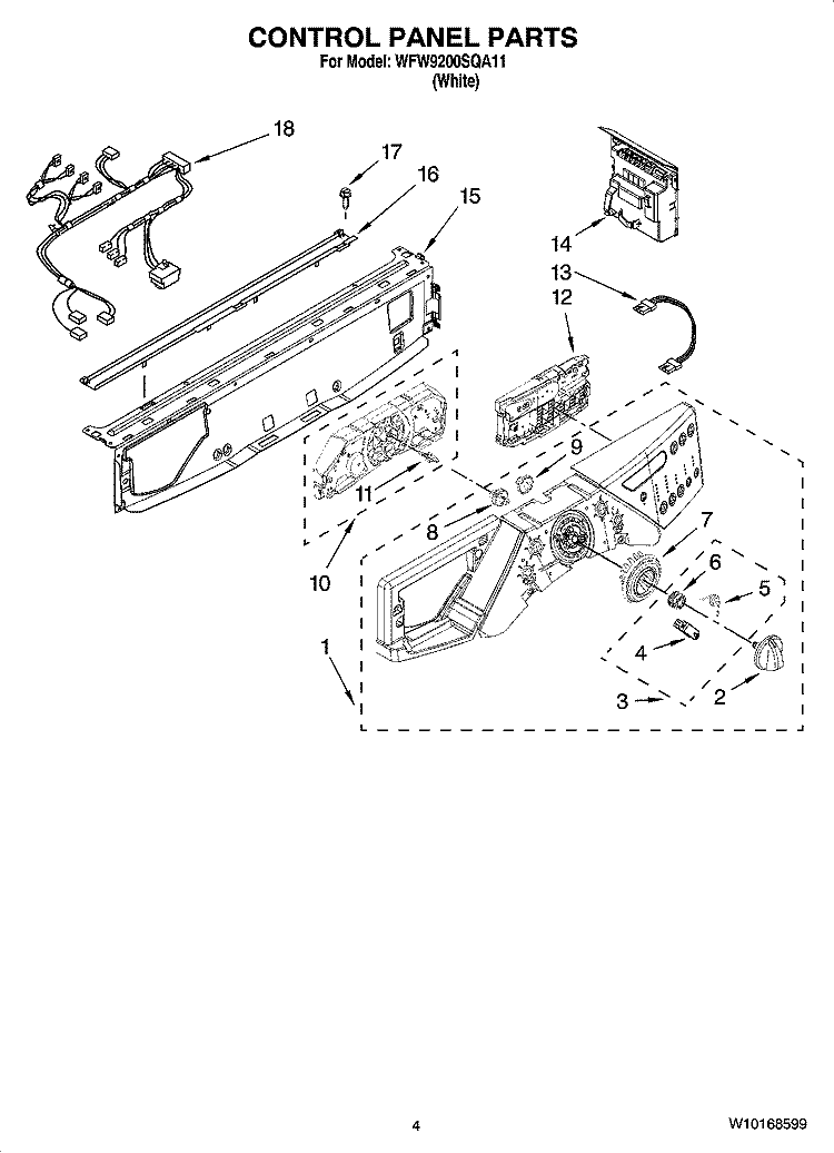 CONTROL PANEL PARTS Diagram and Parts List for WFW9200SQA11  Whirlpool Washer