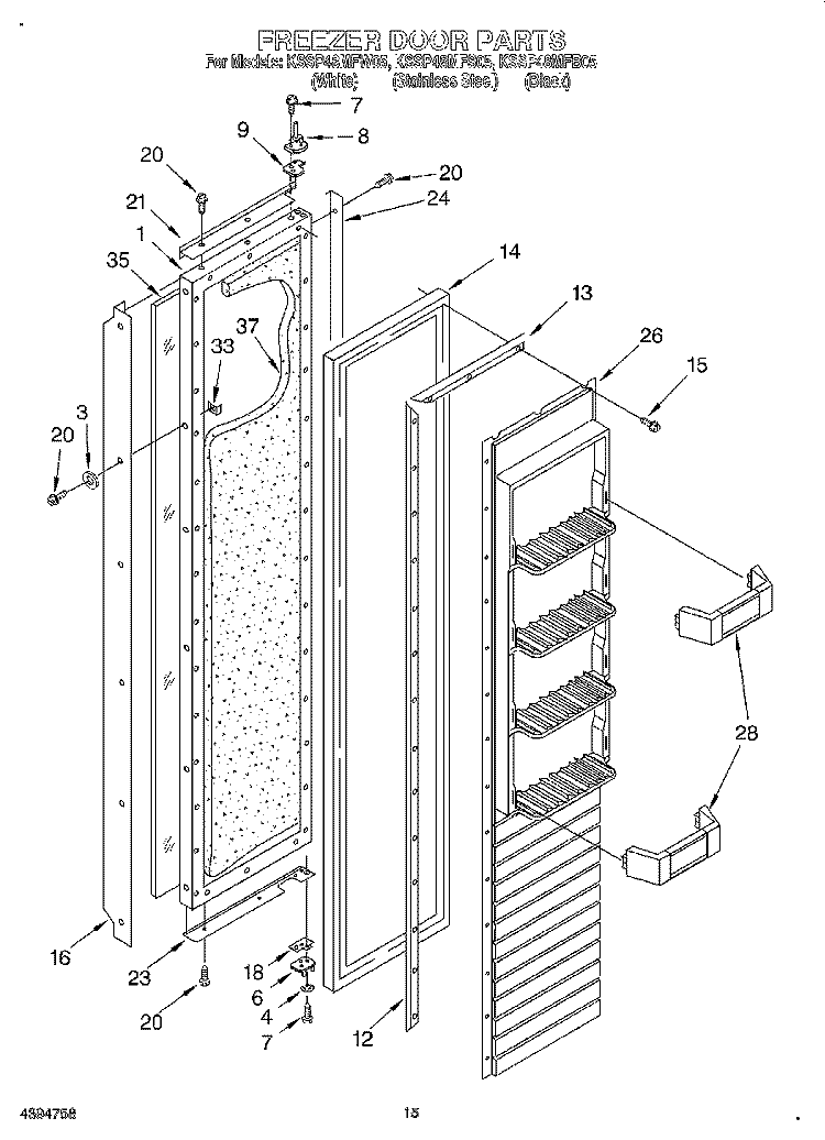 FREEZER DOOR Diagram and Parts List for KSSP48MFB05  KitchenAid Refrigerator
