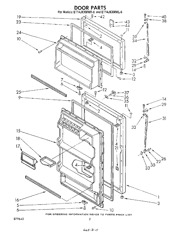 DOOR Diagram and Parts List for ET14JKXMWR6  Whirlpool Refrigerator