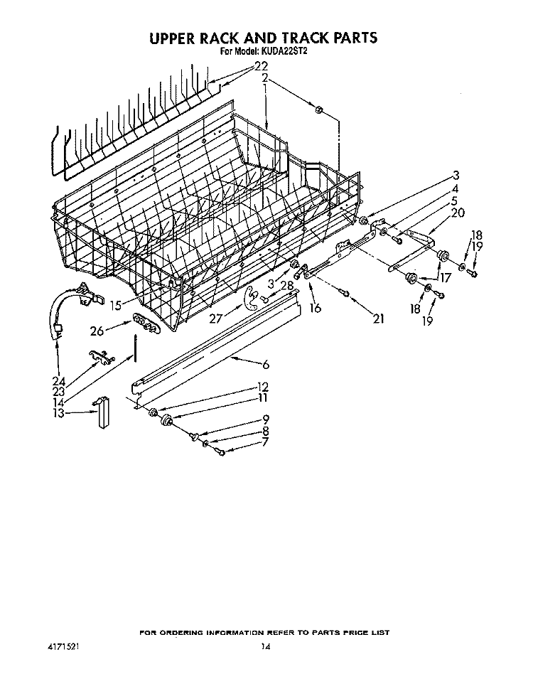 UPPER RACK AND TRACK Diagram and Parts List for KUDA22ST2  KitchenAid Dishwasher