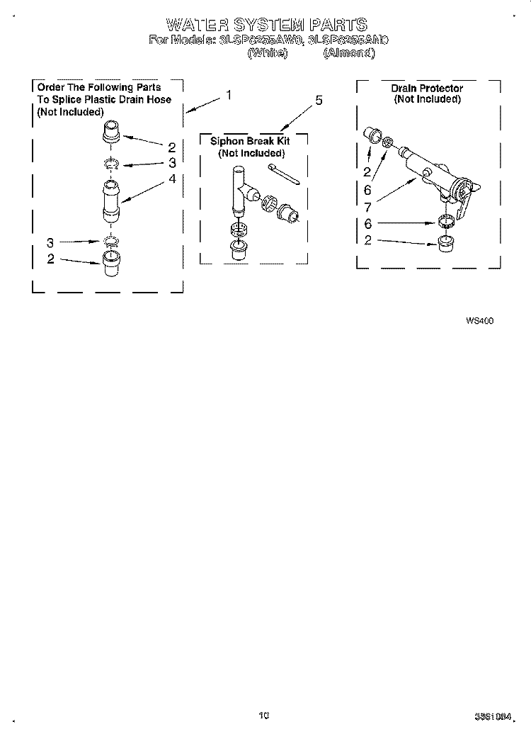 WATER SYSTEM Diagram and Parts List for 3LSP8255AW0  Whirlpool Washer