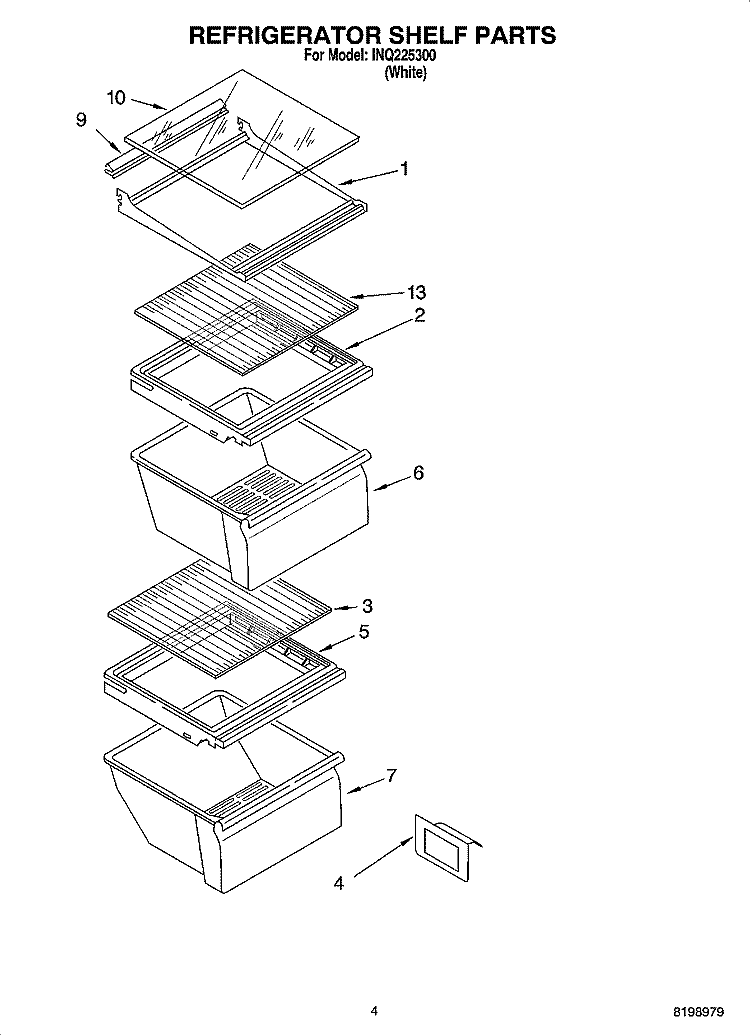 REFRIGERATOR SHELF PARTS Diagram and Parts List for INQ225300  Inglis Refrigerator