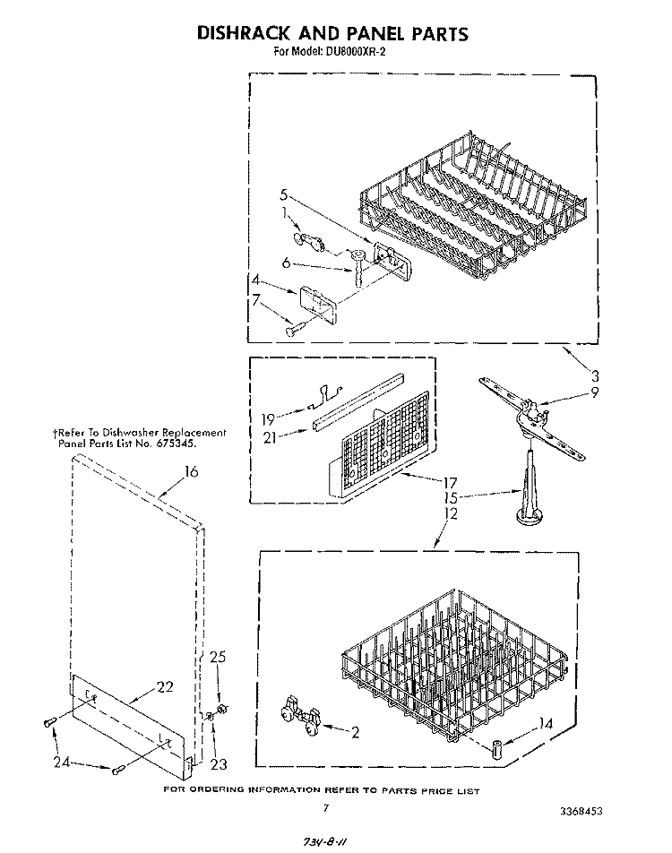 DISHRACK AND PANEL Diagram and Parts List for DU8000XR2  Whirlpool Dishwasher