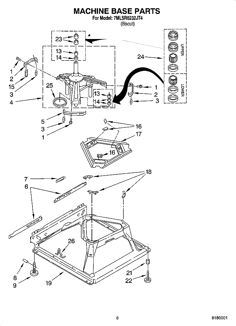 MACHINE BASE PARTS Diagram and Parts List for 7MLSR6232JT4  Whirlpool Washer
